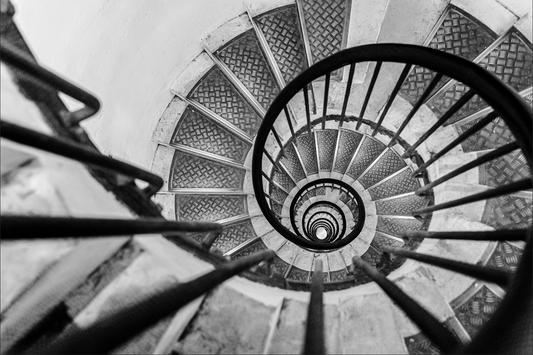 View of the spiral stairs inside the Arc De Triomphe